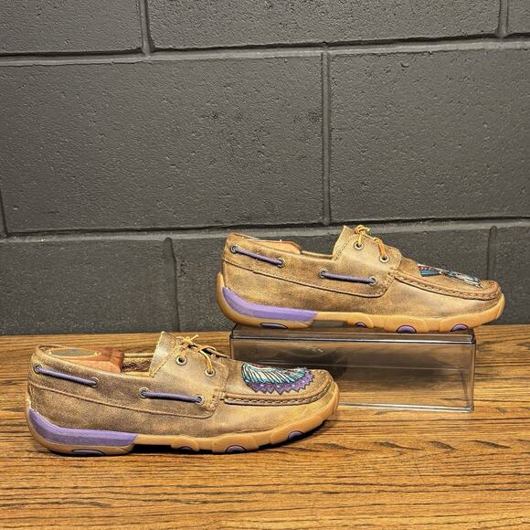 Twisted X Customized War Bonnet Brown Leather Driving Moccasins Women’s 8.5 - Picture 3 of 8